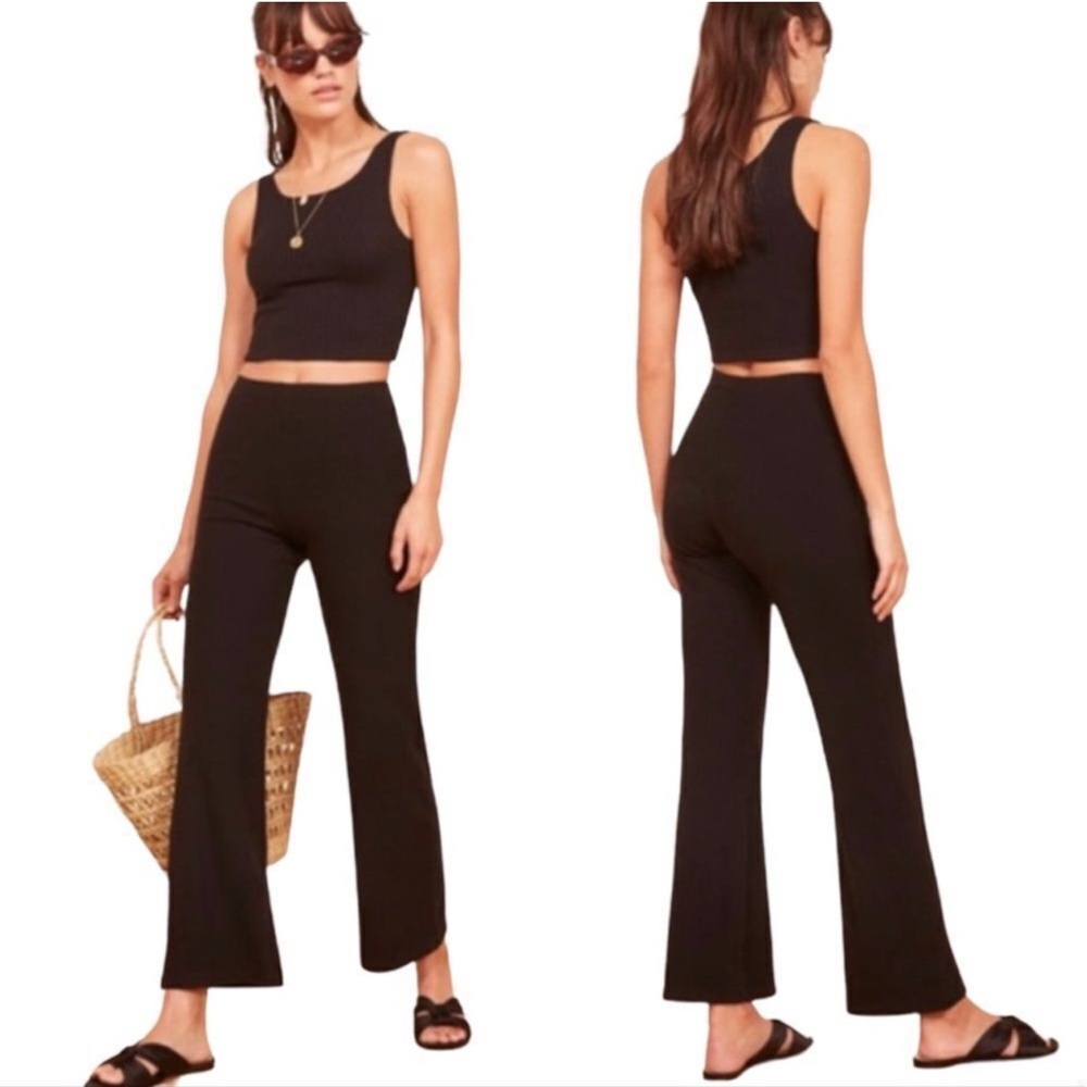 REFORMATION Whitney Pant NEW Size M Black Ribbed Knit